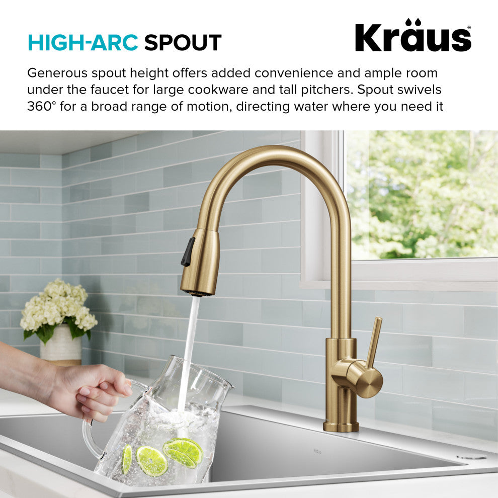 KRAUS Coda 2-Function 1-Handle Pull Down Kitchen Faucet Brushed Brass