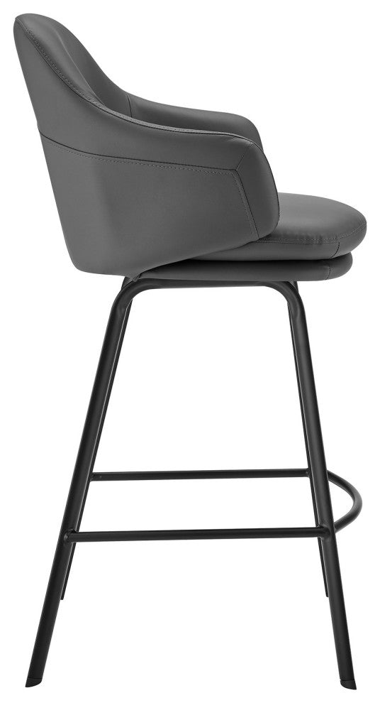 26" Gray Faux Leather and Black Metal Swivel Counter Stool