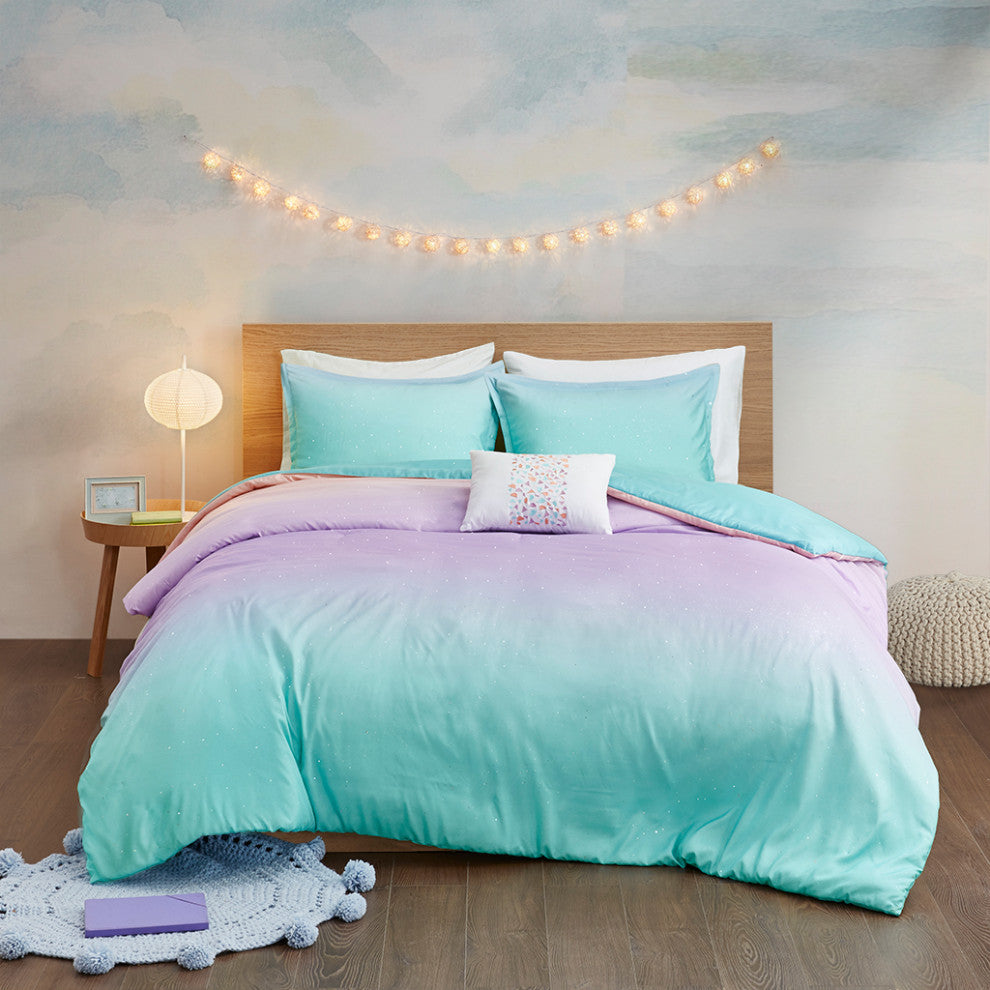 Mi Zone Glimmer Metallic Glitter Printed Reversible Duvet Cover Set