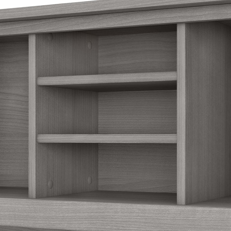 Modern Hutch, Open Shelves & Cabinets With Frosted Glass Doors, Platinum Gray