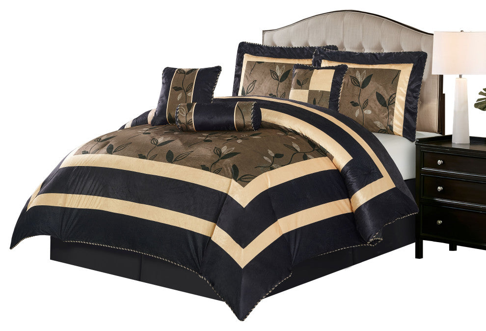 Nanshing Pastora 7-Piece Plush Print Comforter Set, Bronze, Queen