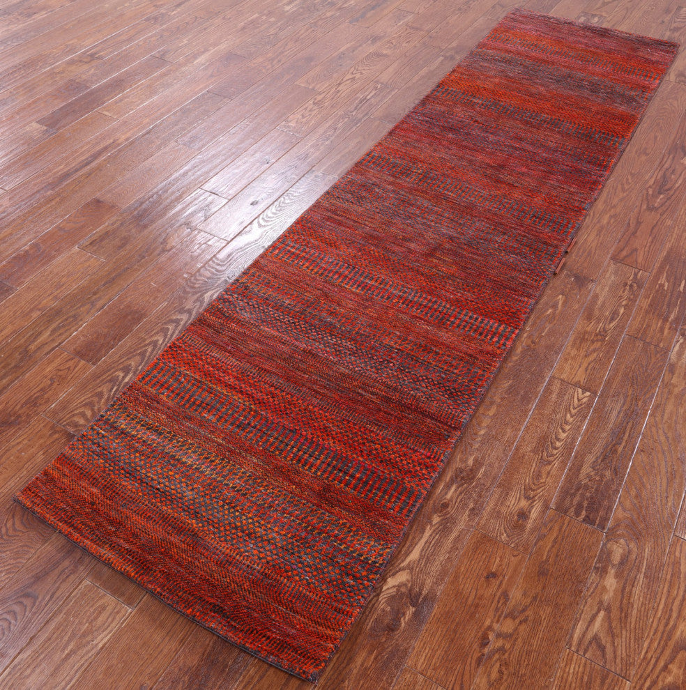 Wool & Silk Super Savannah Gabbeh Handmade Runner Rug 2' 7" X 10' 0" - Q13066