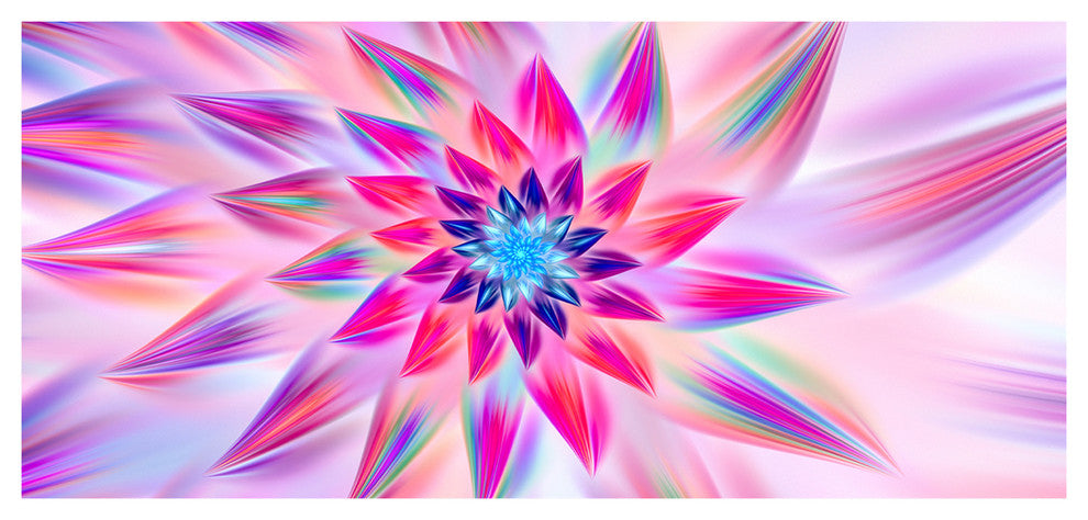 Huge Pink Blue Fractal Flower, Large Floral Canvas Art Print, 60"x28"