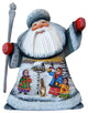 Santa Kids Skating, Woodcarved Figurine