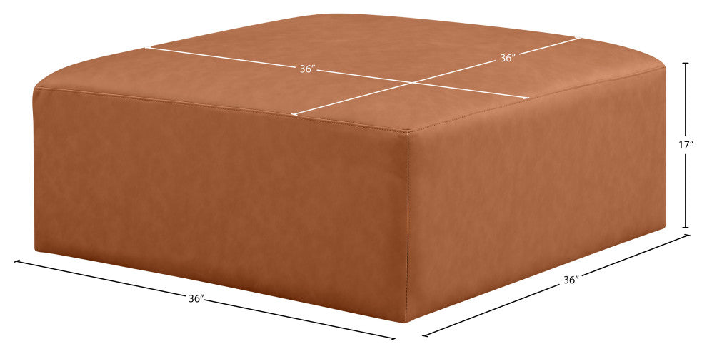 Cube Upholstered Modular Component, Cognac, Vegan Leather, Ottoman