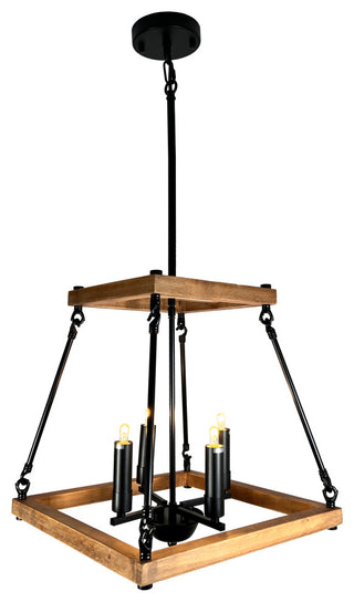 Noil 4-Light Black and Wood Chandelier