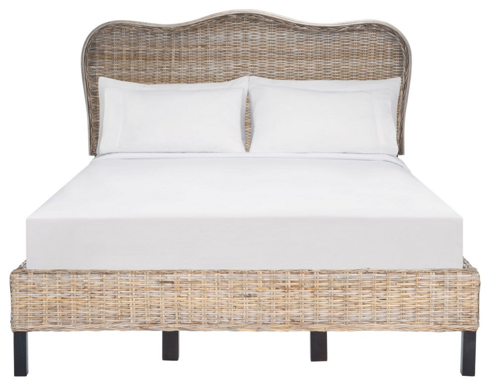 Safavieh Daejon Rattan Bed Grey/Espresso Queen
