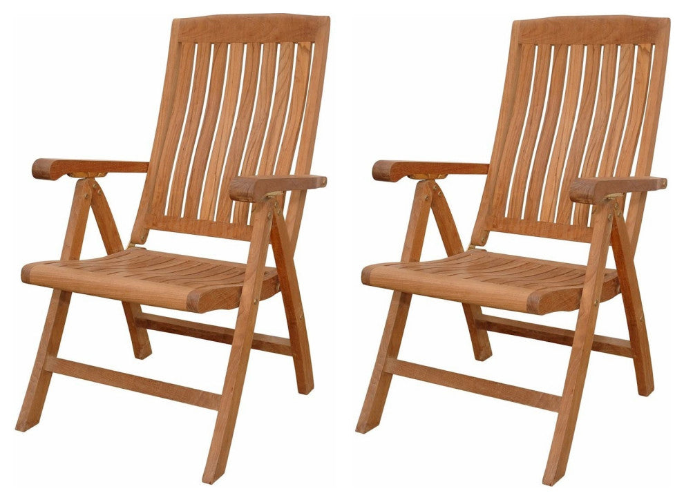 Teak No Cushion Katana 5-Position Recliner Armchair, Set of 2