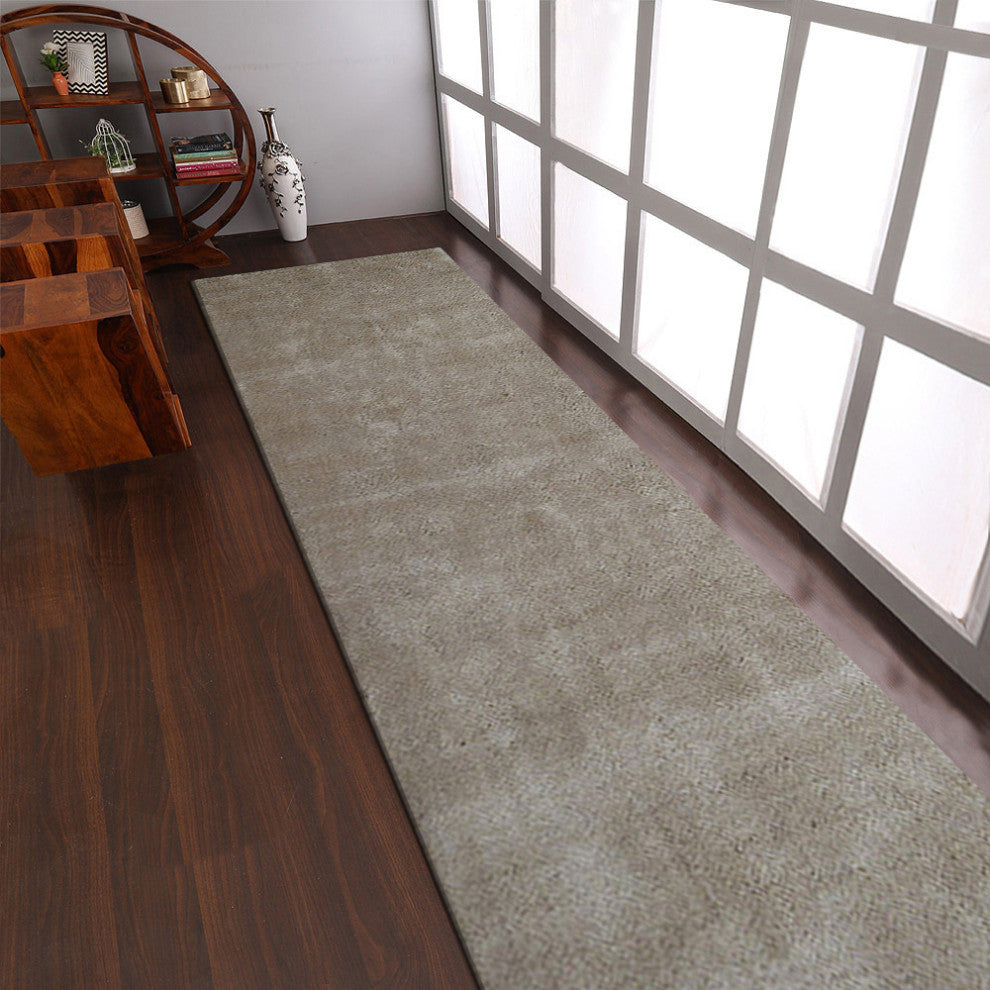 Hand Knotted Loom Silk Mix Area Rug Solid Beige