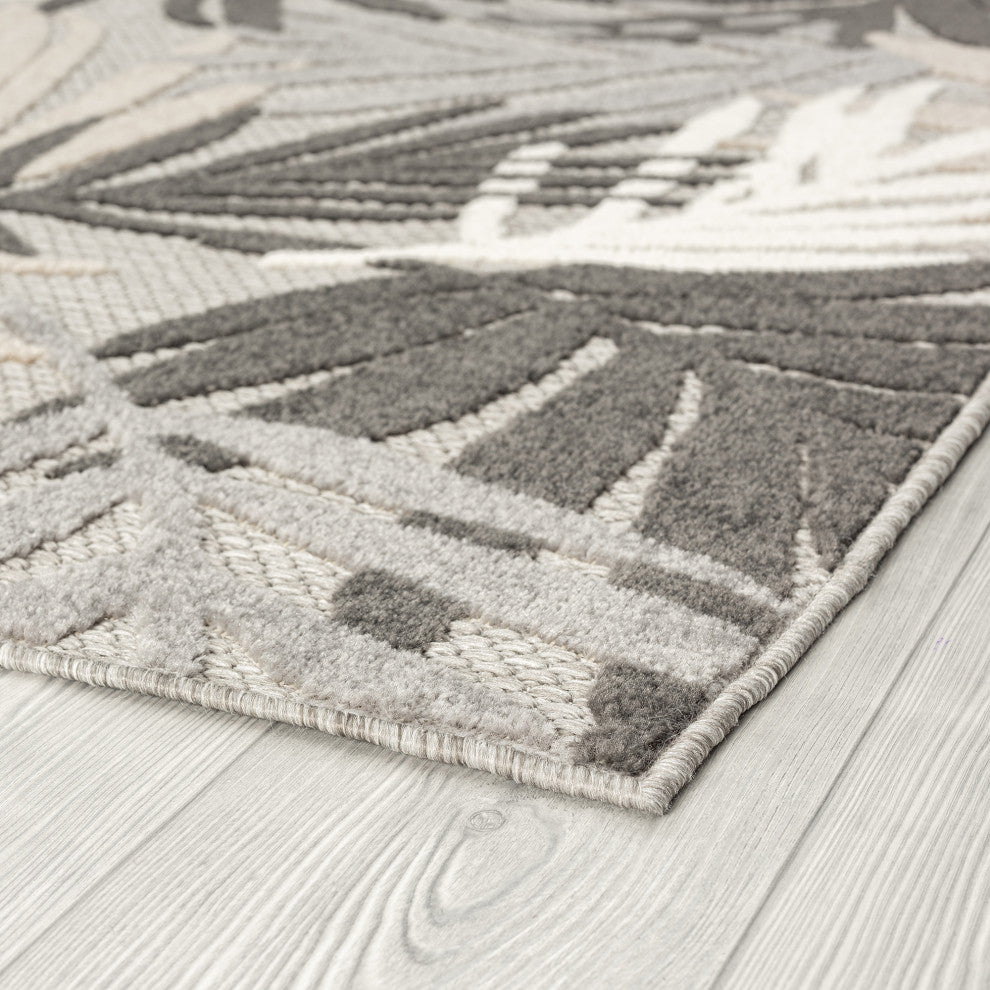 Oaks Modern Floral Area Rug, Gray & Beige, 5'3" X 7'3"