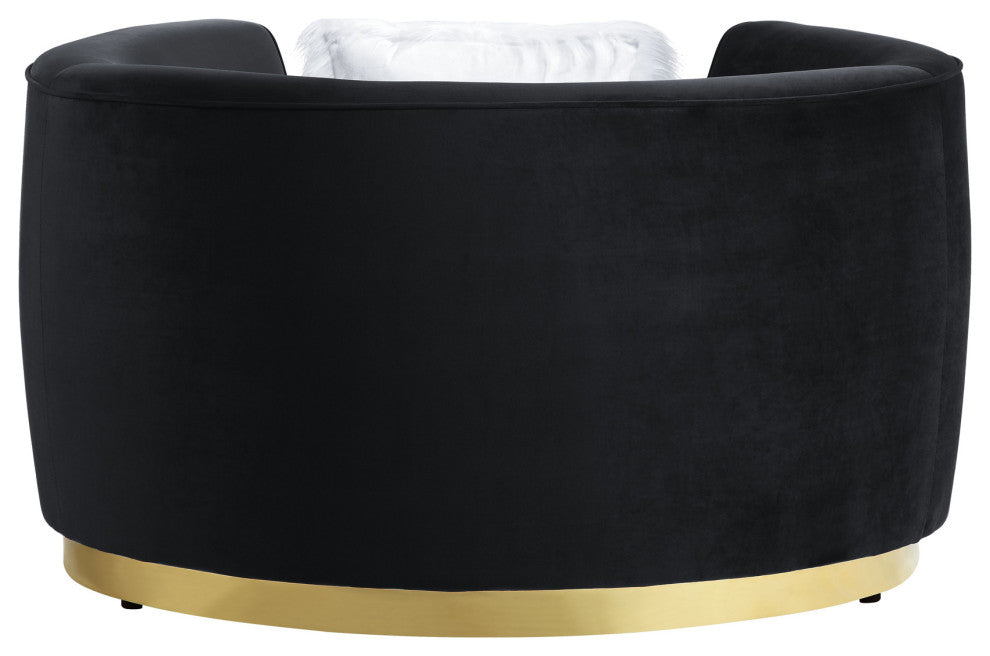 Velvet Chair With Pillow, Black and Gold
