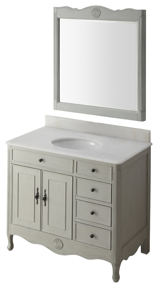 38 Inch Distressed Gray Cottage Style Daleville Bathroom Sink Vanity, Add Mirror No Faucet