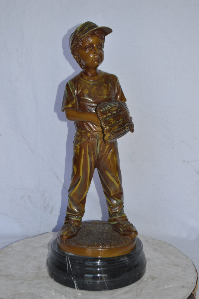 Young Baseball Pitcher Bronze Statue - Size: 12"L x 12"W x 28"H.