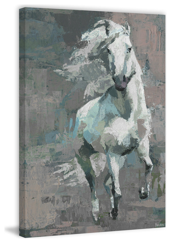 "Running White Horse" Painting Print on Wrapped Canvas, 40"x60"