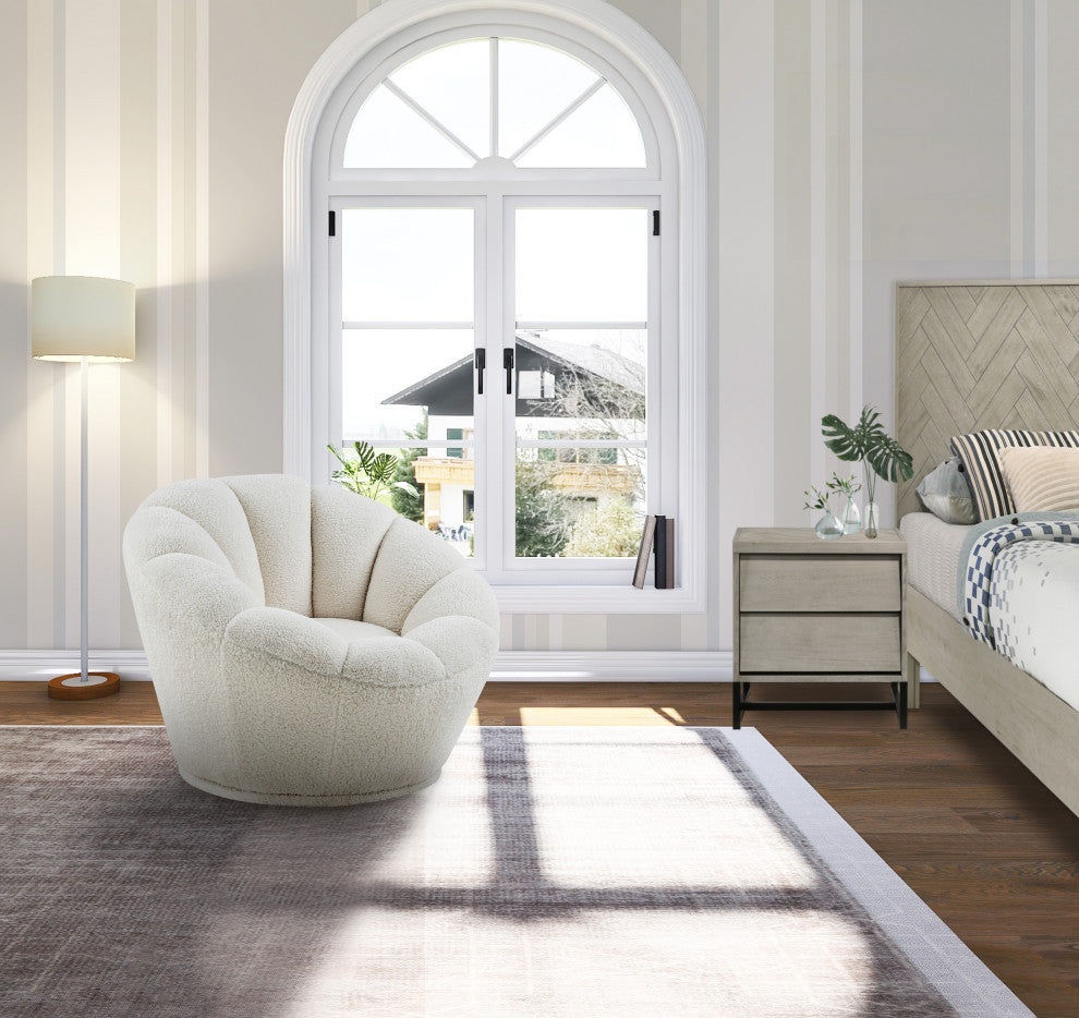 Dream White Faux Sheepskin Fur Swivel Accent Chair
