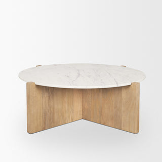 Bianca Light Brown Wood With Round Marble Top Coffee Table