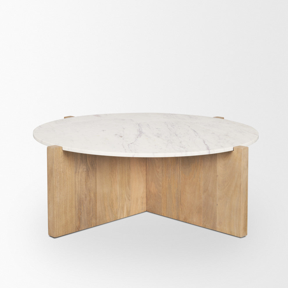Bianca Light Brown Wood With Round Marble Top Coffee Table