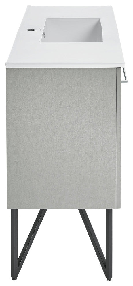 Annecy 48 Single, Brushed Grey, Two Doors, One Drawer, Bathroom Vanity