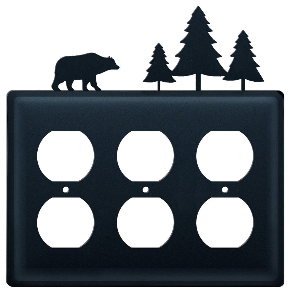 Triple Outlet Cover, Bear and Pine Trees