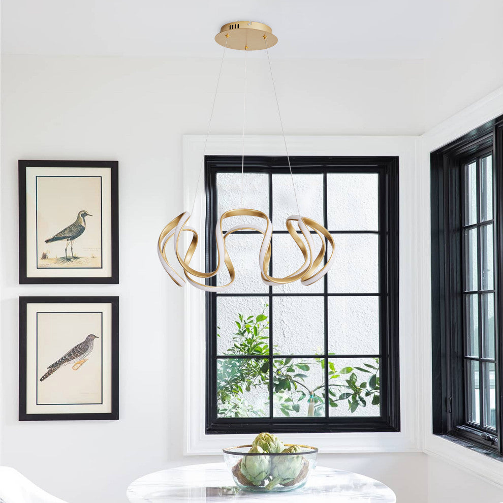 Modern Gold 1-Light Wavy Linear LED Pendant Lighting Fixture