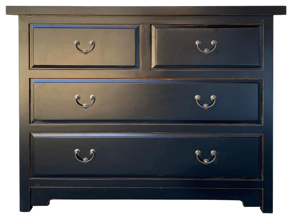 Oriental Black Lacquer 4 Drawers Sideboard Credenza Dresser Cabinet Hcs7521
