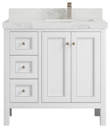 Nashville 36" Right Offset Bath Vanity, White 2" Calacatta Nuvo