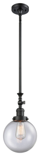1-Light Beacon 8" Mini Pendant, Matte Black, Glass: Clear