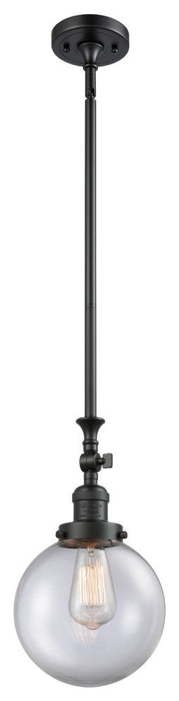 1-Light Beacon 8" Mini Pendant, Matte Black, Glass: Clear