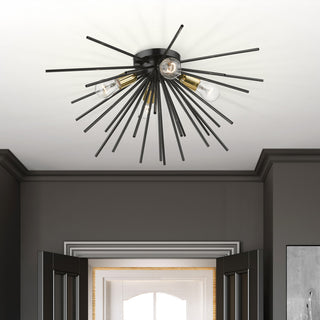 Tribeca 4 Light Shiny Black With Polished Brass Accents Large Flush Mount