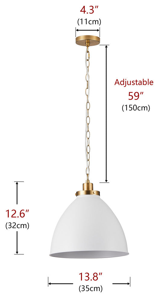 Modern Brushed Bronze Single Dome Pendant Lamp with White Metal Shade