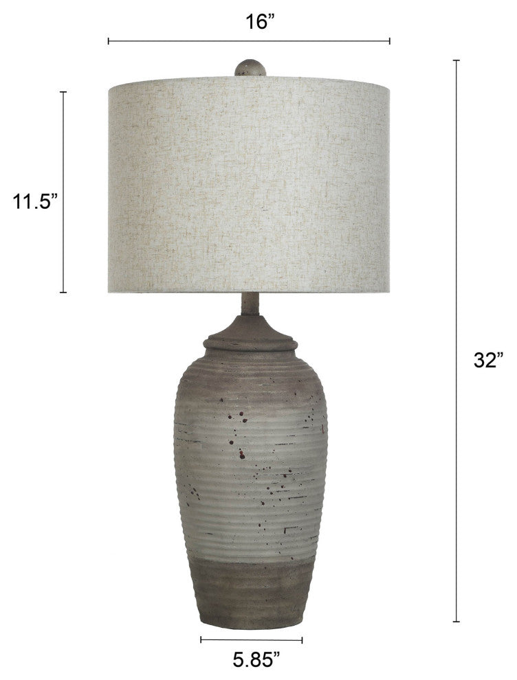 Charlotte Polyresin Table Lamp 32"H, Taupe, Speckled Finish, Sand Linen Shade