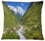 River in Caucasus Mountains Landscape Printed Throw Pillow, 16"x16"