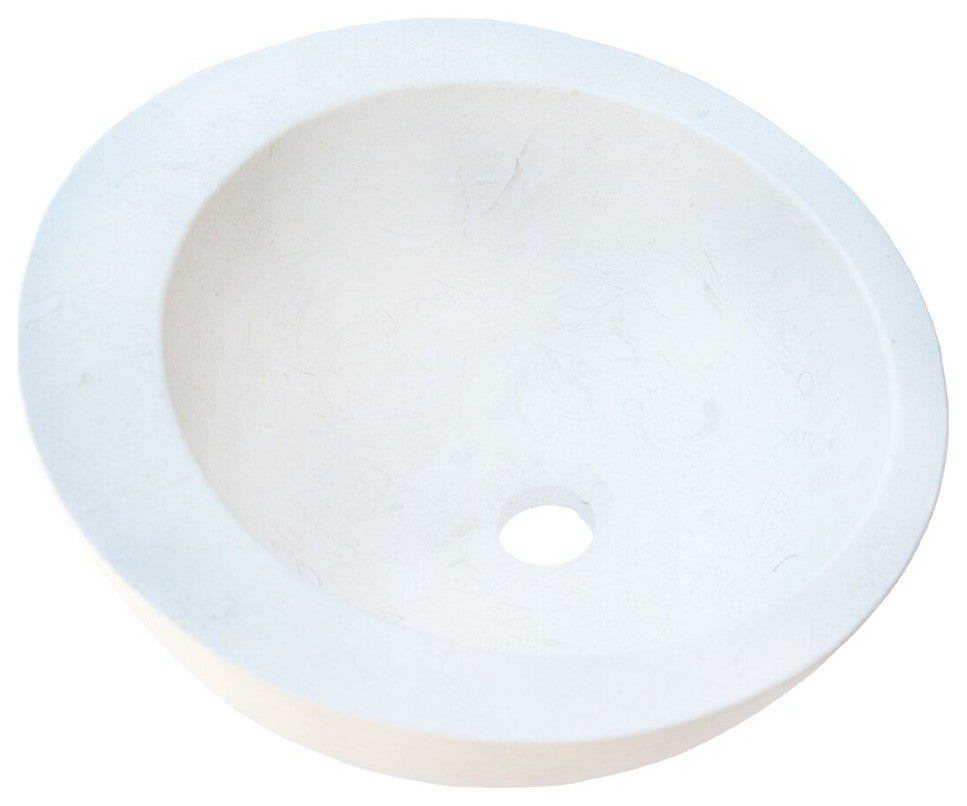 White Fossil Limestone Natural Stone Sloped Rim Vessel Sink (D)16" (H1)8" (H2)6"