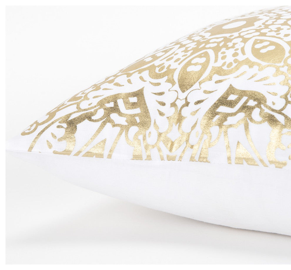 White Gold Medallion Down Filled Throw Pillow