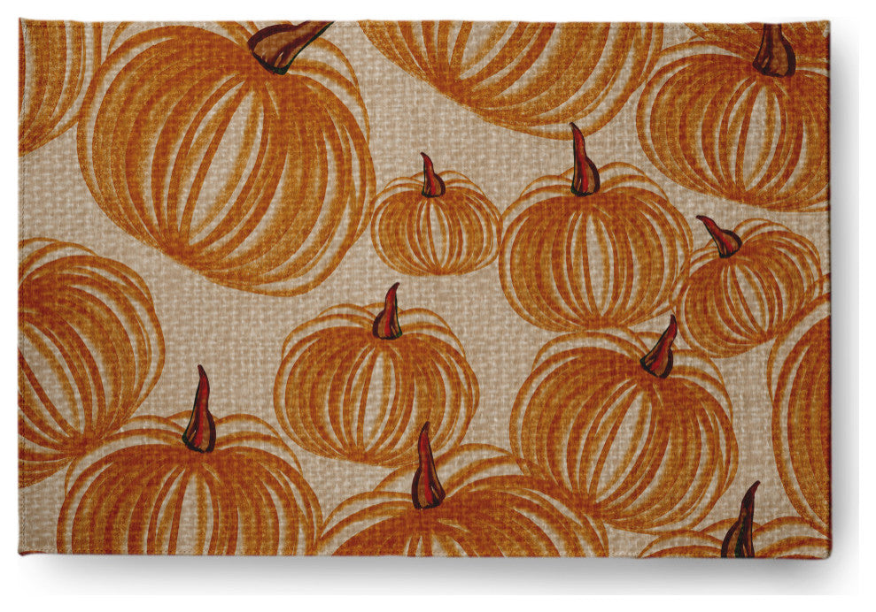 Pumpkins-A-Plenty Fall Design Chenille Area Rug, Yellow-Taupe, 2'x3'
