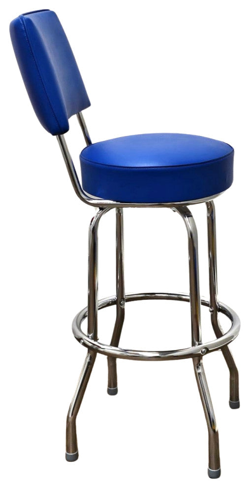 Retro Home Single Ring Upholstered 30" Swivel Bar Stool with Back, Blue