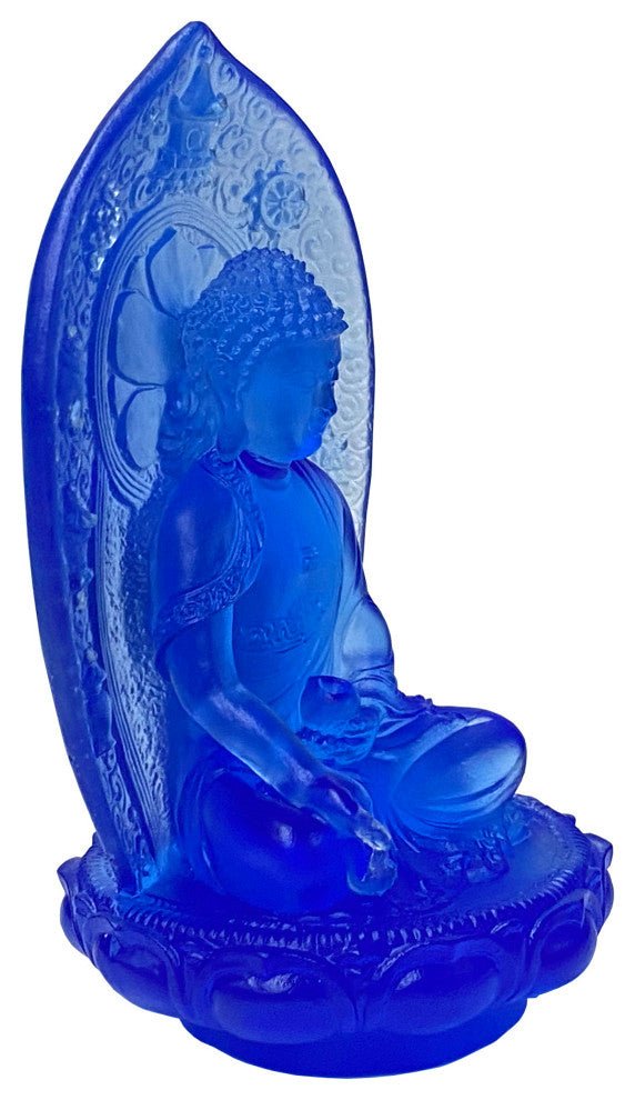Crystal Glass Pate-de-Verre Blue Gautama Amitabha Shakyamuni Statue Hws1816