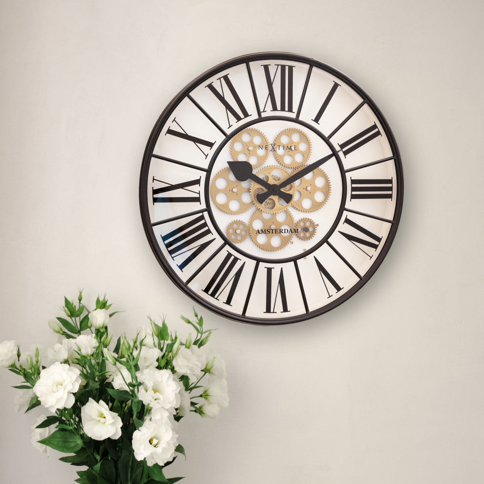 William 20" Moving Gear Wall Clock, White