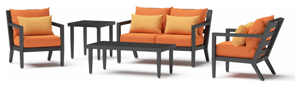 Thelix 5 Piece Sunbrella Outdoor Patio Seating Set, Tikka Orange