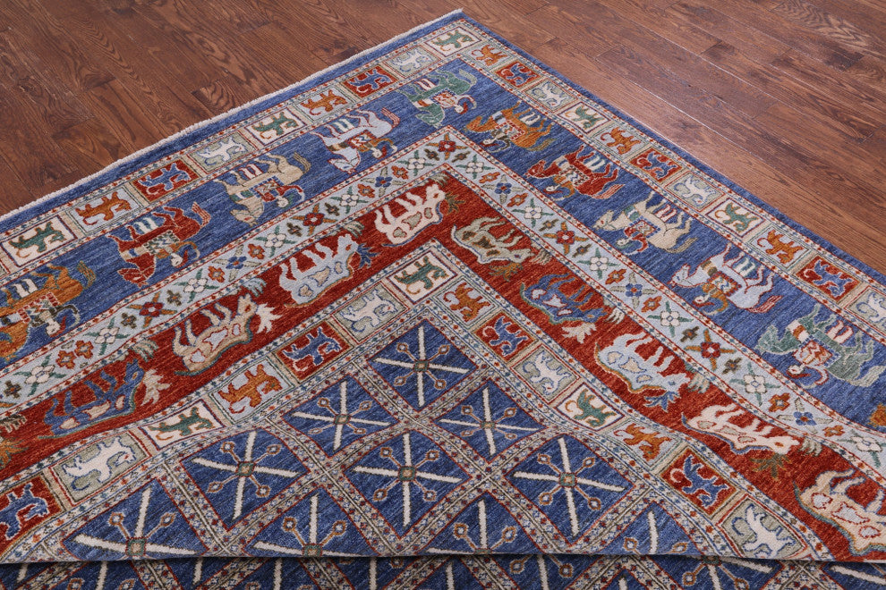 10' X 14' 1" Antiqued Pazyryk Historical Design Hand Knotted Wool Rug - Q14578