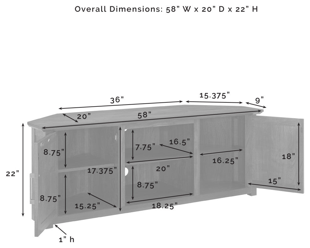 Camden 58" Corner TV Stand Dark Walnut