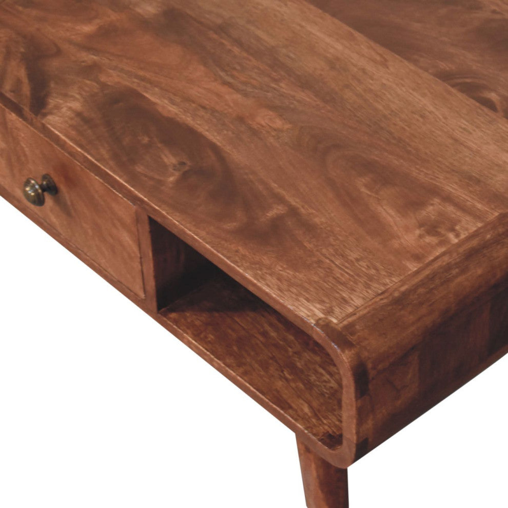 Artisan Furniture Solid Wood Curved Honey Caramel Coffee Table with a drawer