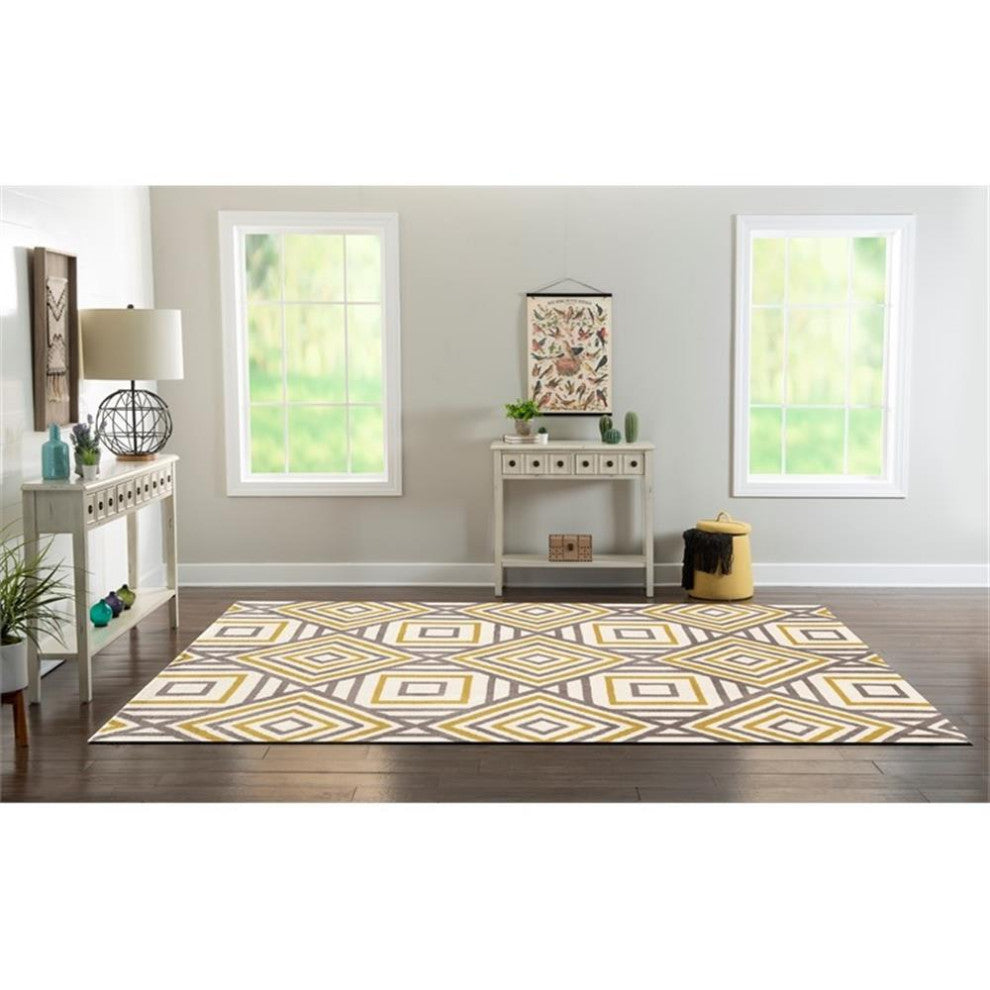 Linon Geo Ranlyn Hand Tufted Microfiber Polyester 8'x10' Rug in Ivory