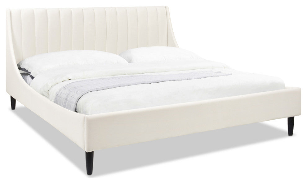 Jennifer Taylor Home Aspen Channel Tufted Headboard Platform Bed, Cloud White Performance Velvet, King