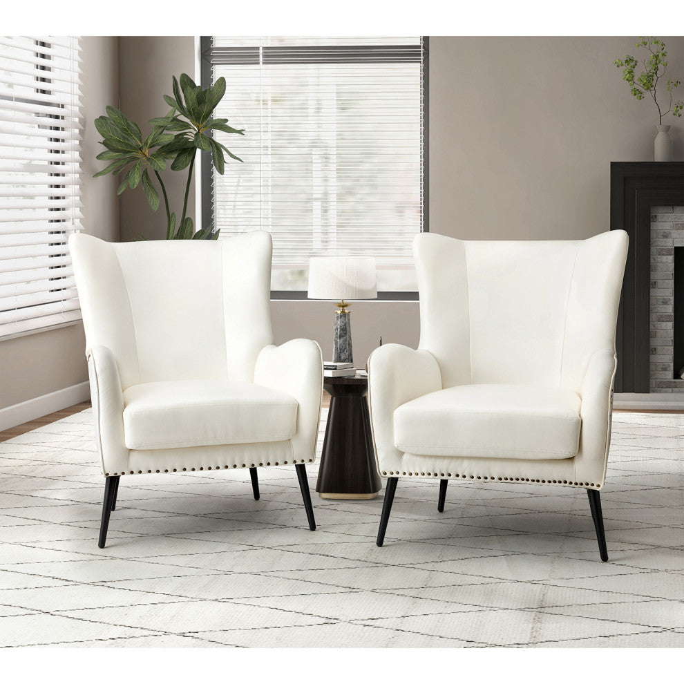 39" Comfy Living Room Armchair With Special Arms, Set of 2, Ivory