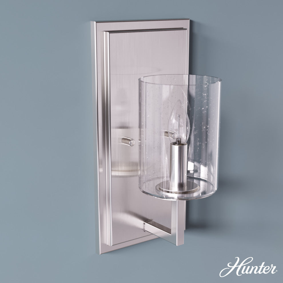 Hunter Kerrison Brushed Nickel, Clear Seeded Glass 1 Light Sconce Wall Light