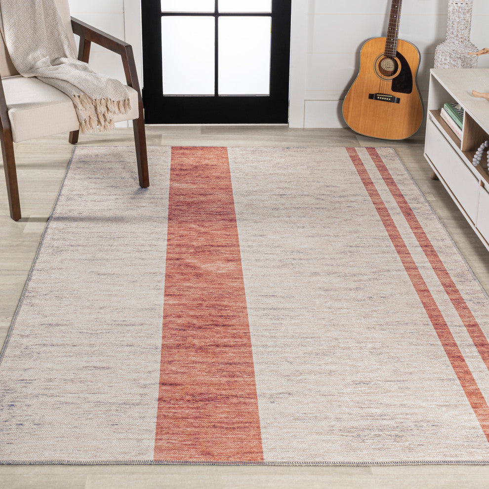 Raita Modern Distressed Stripe Machine-Washable Area Rug, 9x12
