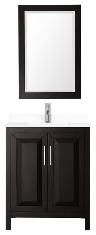 30, Single Vanity, Dark Espresso, White Marble Top, SQ Sink, 24, Mirror