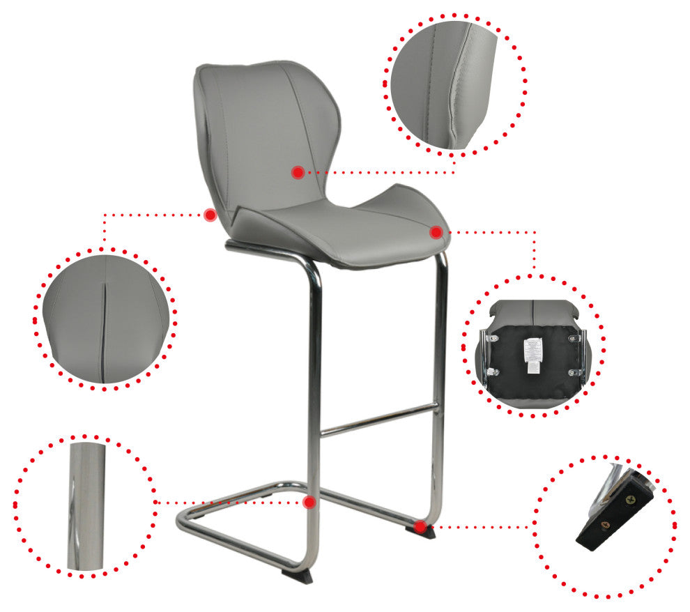 Modern PU 4 Bar chairs with Metal Legs for Dining,kitchen and Bar, Grey