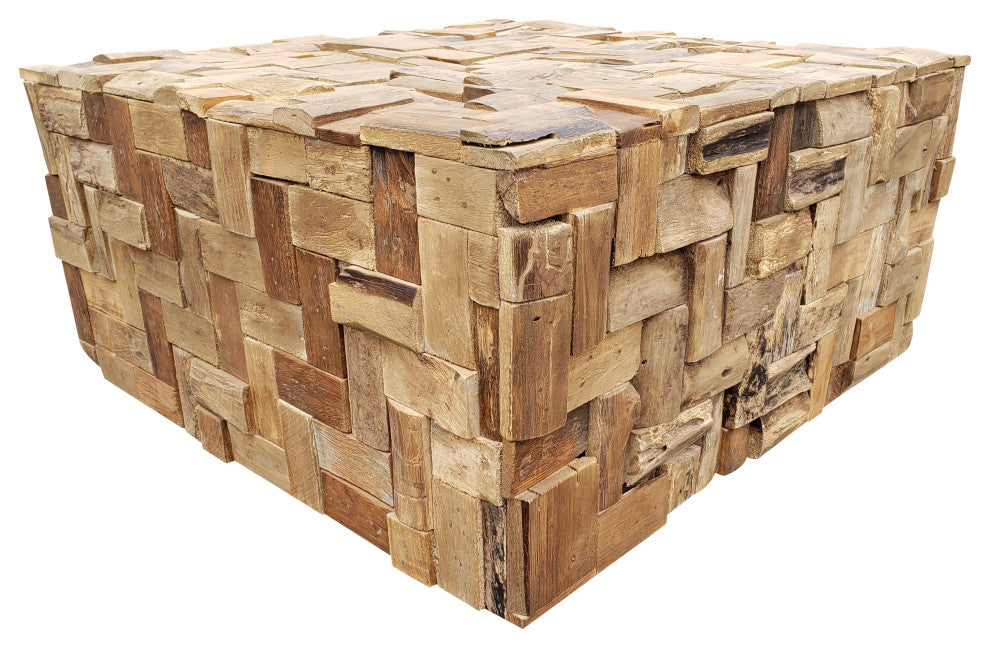 Rustic Recycled Teak Wood Java Coffee Table, 32 inch